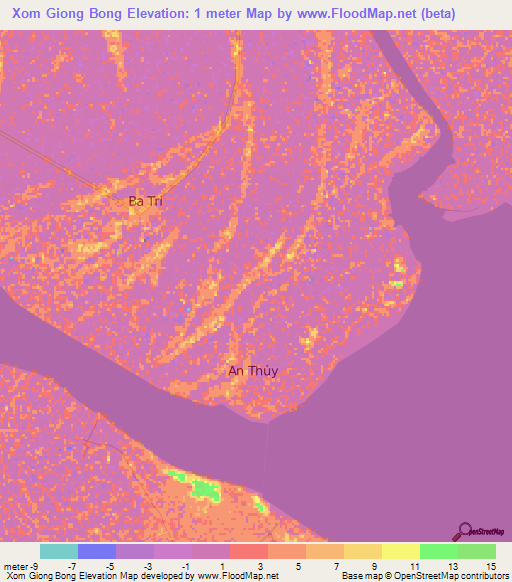 Xom Giong Bong,Vietnam Elevation Map