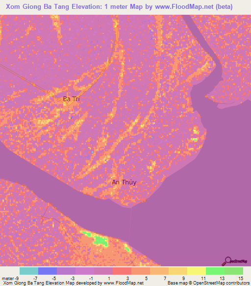 Xom Giong Ba Tang,Vietnam Elevation Map