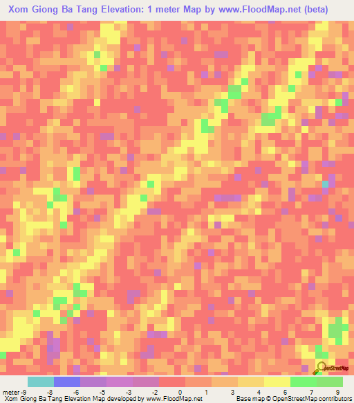 Xom Giong Ba Tang,Vietnam Elevation Map