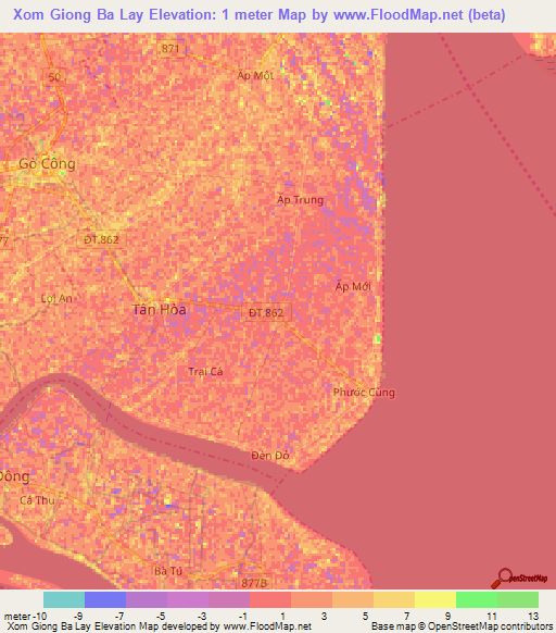 Xom Giong Ba Lay,Vietnam Elevation Map