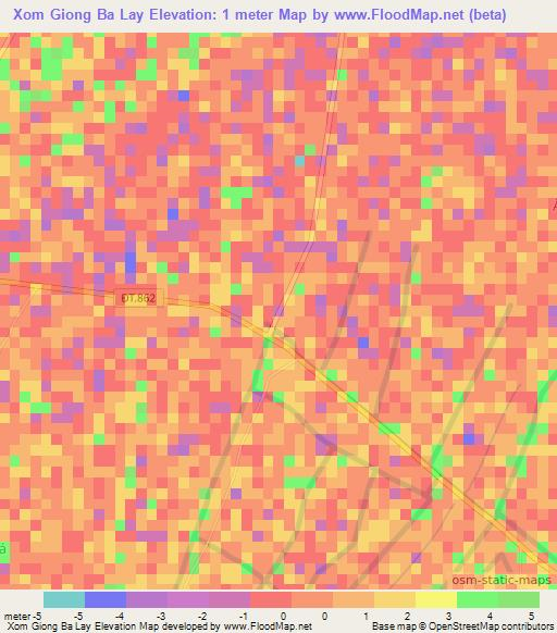 Xom Giong Ba Lay,Vietnam Elevation Map