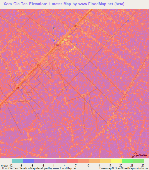 Xom Gia Ten,Vietnam Elevation Map