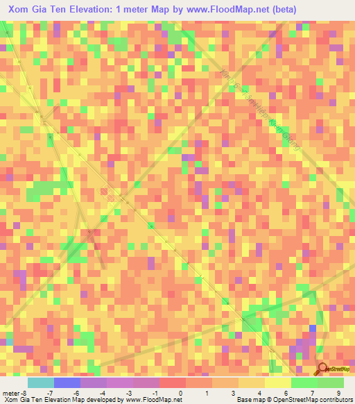 Xom Gia Ten,Vietnam Elevation Map