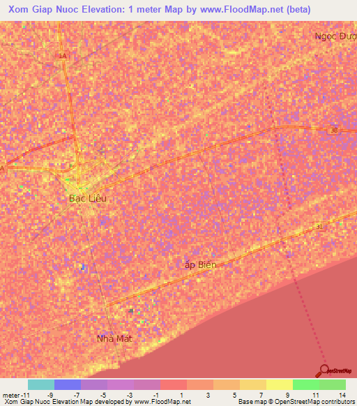 Xom Giap Nuoc,Vietnam Elevation Map