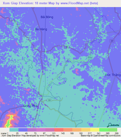 Xom Giap,Vietnam Elevation Map