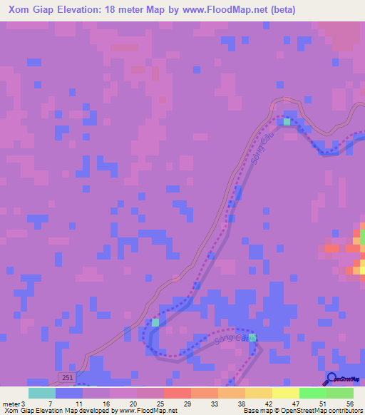 Xom Giap,Vietnam Elevation Map