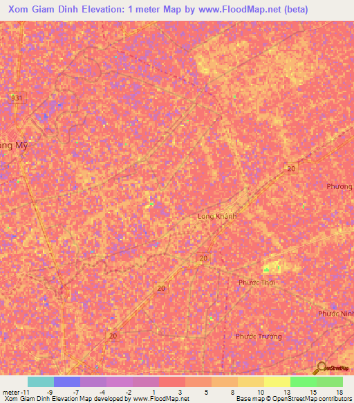 Xom Giam Dinh,Vietnam Elevation Map