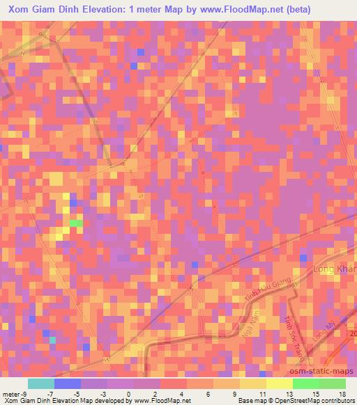 Xom Giam Dinh,Vietnam Elevation Map