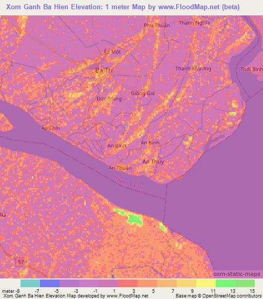 Xom Ganh Ba Hien,Vietnam Elevation Map