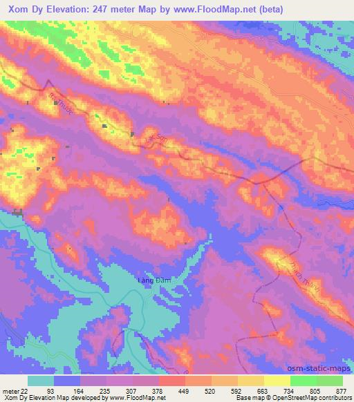 Xom Dy,Vietnam Elevation Map