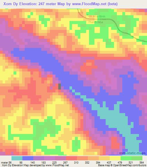 Xom Dy,Vietnam Elevation Map