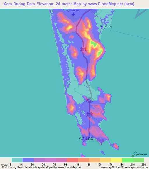 Xom Duong Dam,Vietnam Elevation Map