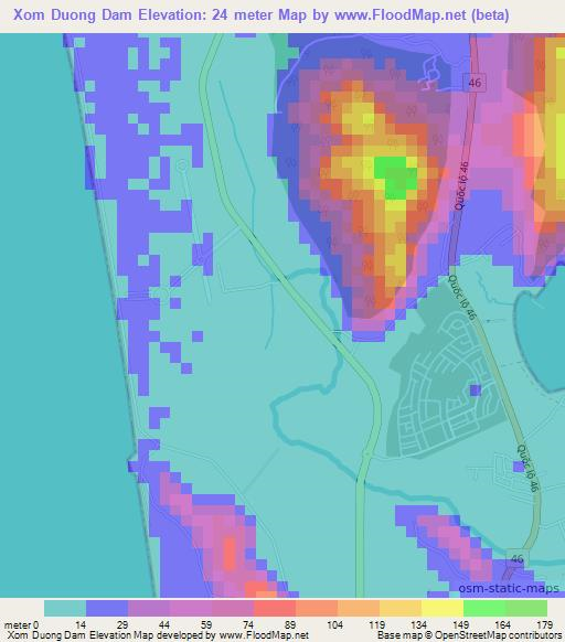 Xom Duong Dam,Vietnam Elevation Map