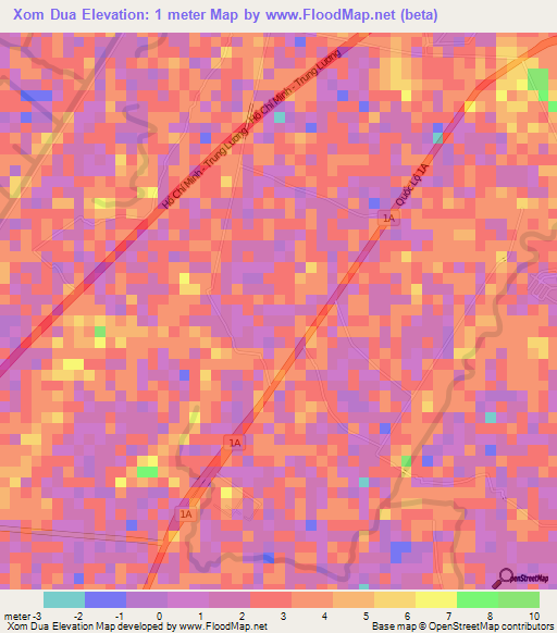 Xom Dua,Vietnam Elevation Map