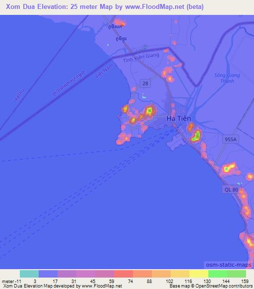 Xom Dua,Vietnam Elevation Map