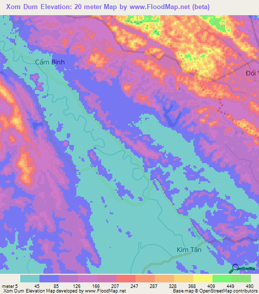 Xom Dum,Vietnam Elevation Map