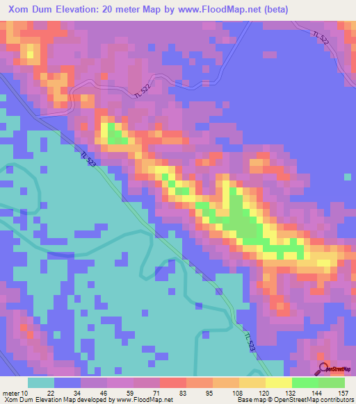 Xom Dum,Vietnam Elevation Map