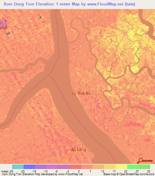 Xom Dong Tron,Vietnam Elevation Map