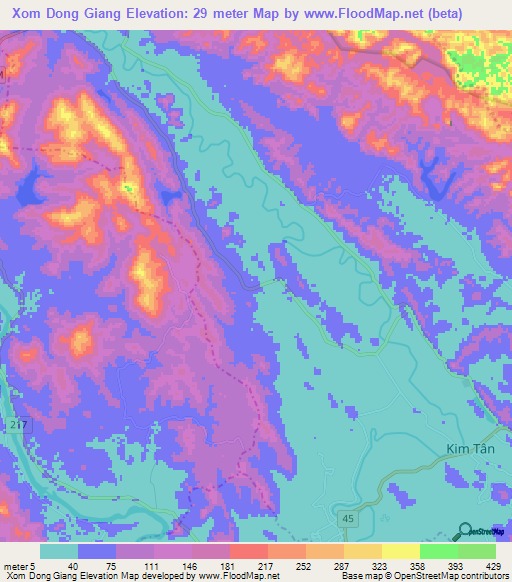 Xom Dong Giang,Vietnam Elevation Map