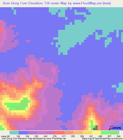 Xom Dong Com,Vietnam Elevation Map