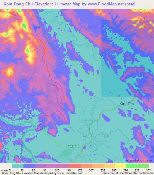 Xom Dong Chu,Vietnam Elevation Map