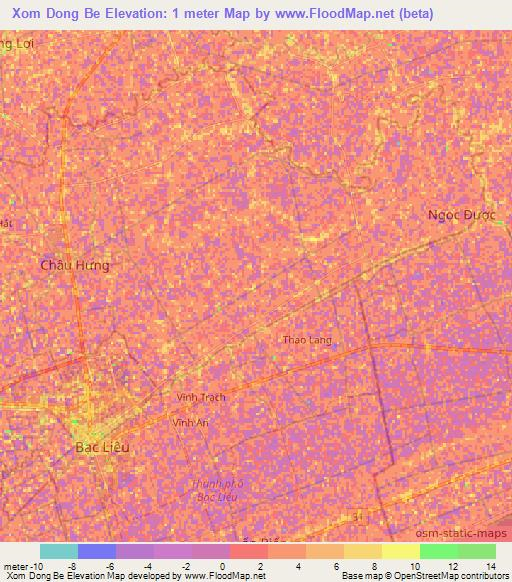 Xom Dong Be,Vietnam Elevation Map