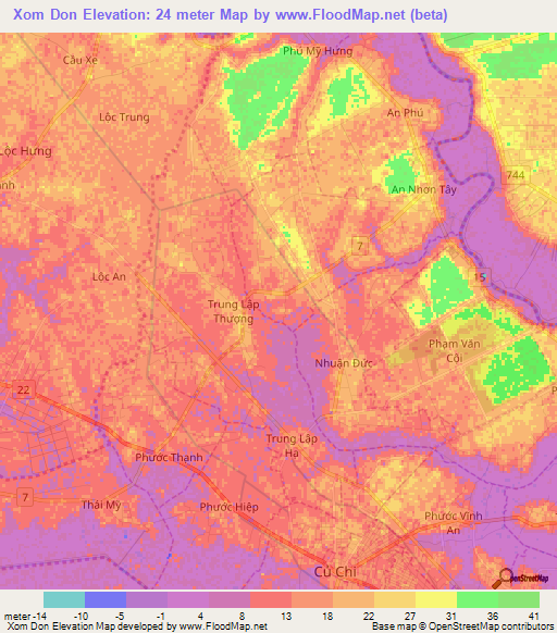 Xom Don,Vietnam Elevation Map