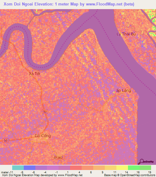 Xom Doi Ngoai,Vietnam Elevation Map