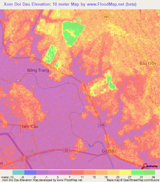 Xom Doi Dau,Vietnam Elevation Map