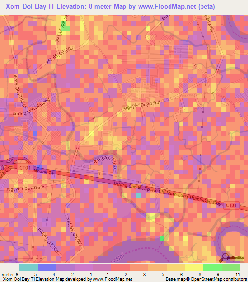 Xom Doi Bay Ti,Vietnam Elevation Map