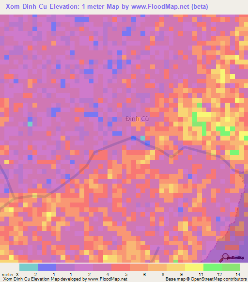 Xom Dinh Cu,Vietnam Elevation Map