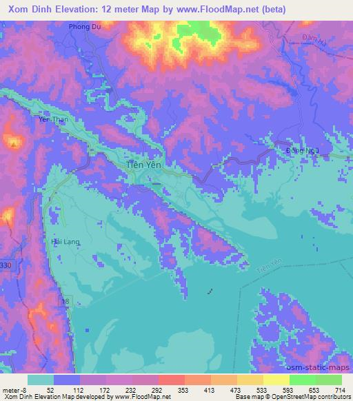 Xom Dinh,Vietnam Elevation Map