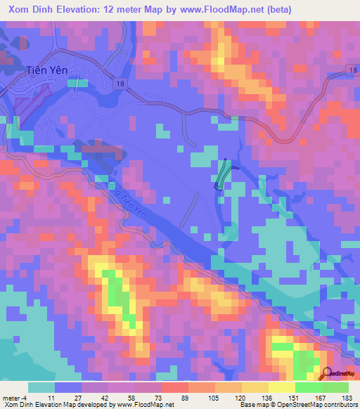 Xom Dinh,Vietnam Elevation Map