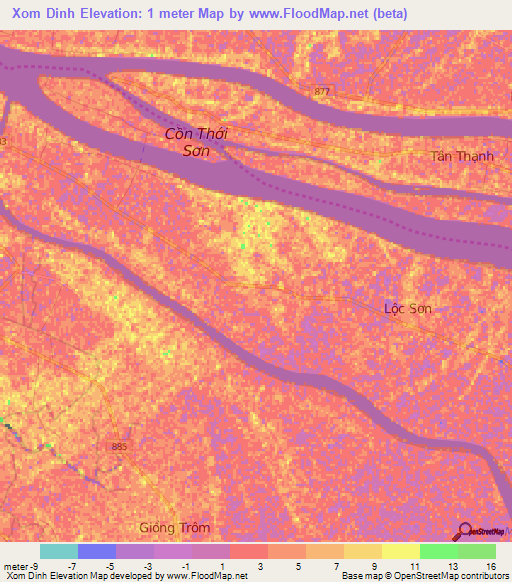 Xom Dinh,Vietnam Elevation Map