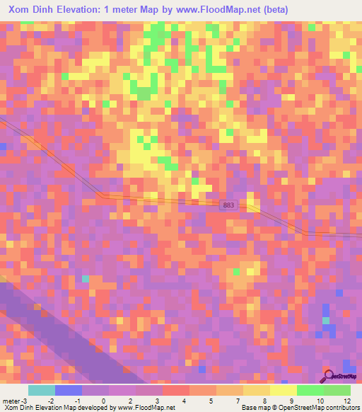 Xom Dinh,Vietnam Elevation Map