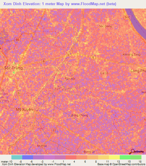 Xom Dinh,Vietnam Elevation Map