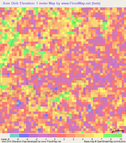 Xom Dinh,Vietnam Elevation Map