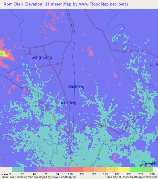 Xom Dien,Vietnam Elevation Map