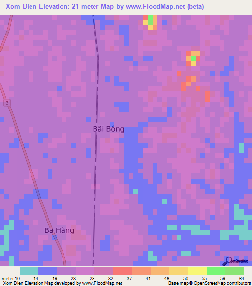 Xom Dien,Vietnam Elevation Map