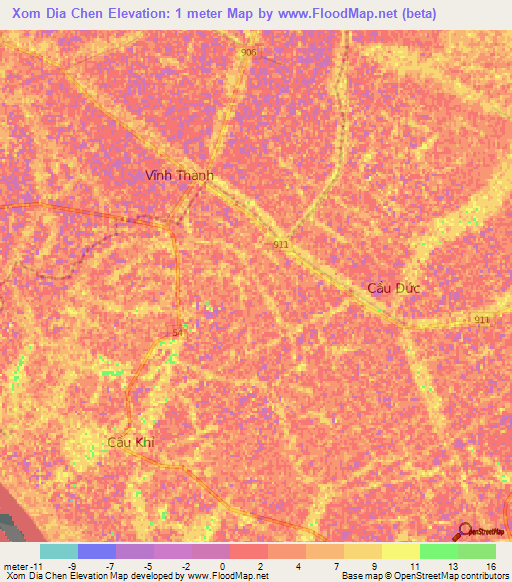 Xom Dia Chen,Vietnam Elevation Map