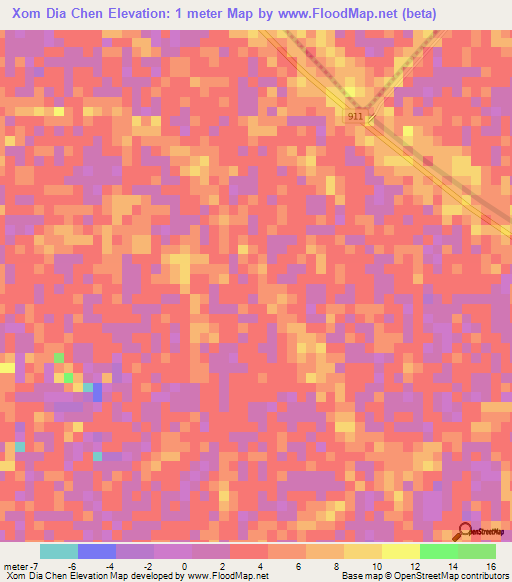 Xom Dia Chen,Vietnam Elevation Map