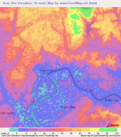 Xom Den,Vietnam Elevation Map