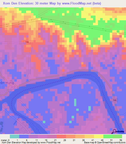 Xom Den,Vietnam Elevation Map