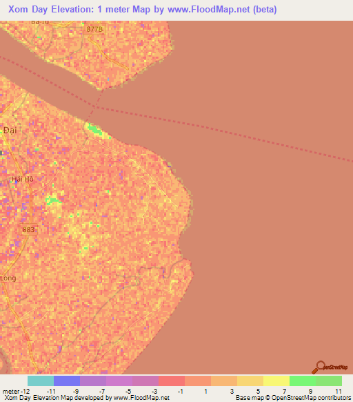 Xom Day,Vietnam Elevation Map