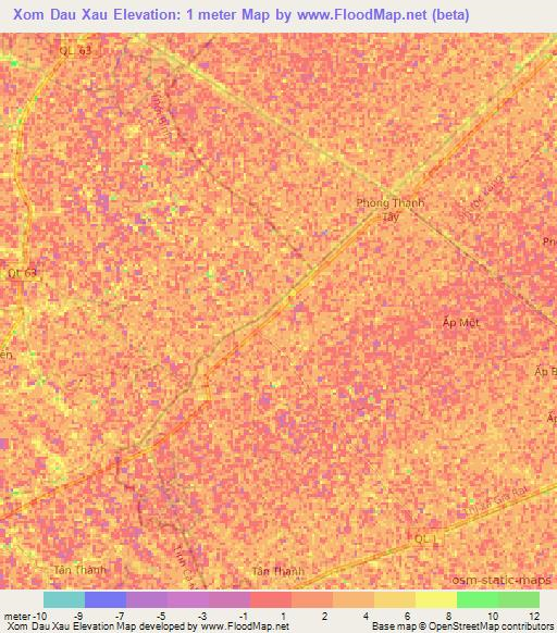 Xom Dau Xau,Vietnam Elevation Map