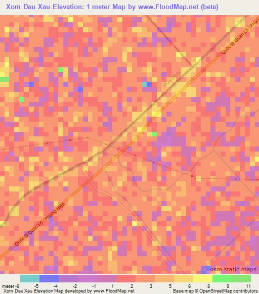 Xom Dau Xau,Vietnam Elevation Map