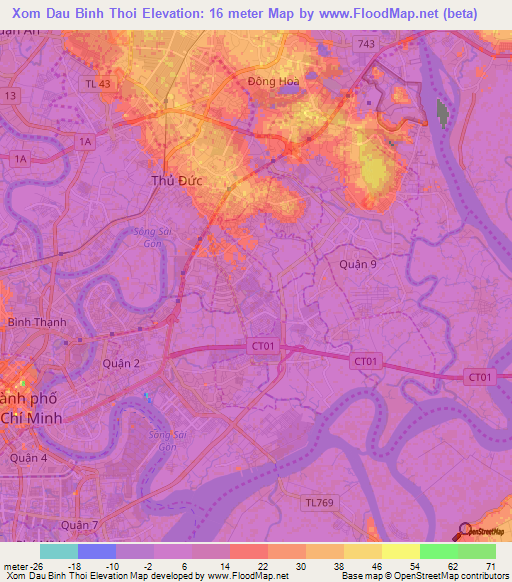 Xom Dau Binh Thoi,Vietnam Elevation Map