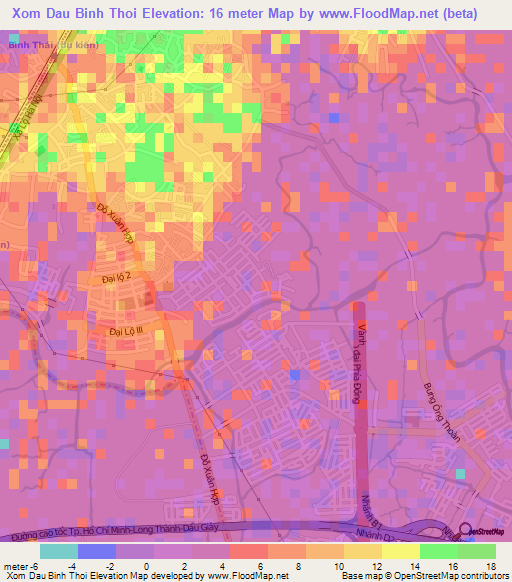 Xom Dau Binh Thoi,Vietnam Elevation Map