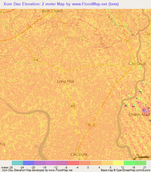 Xom Dau,Vietnam Elevation Map