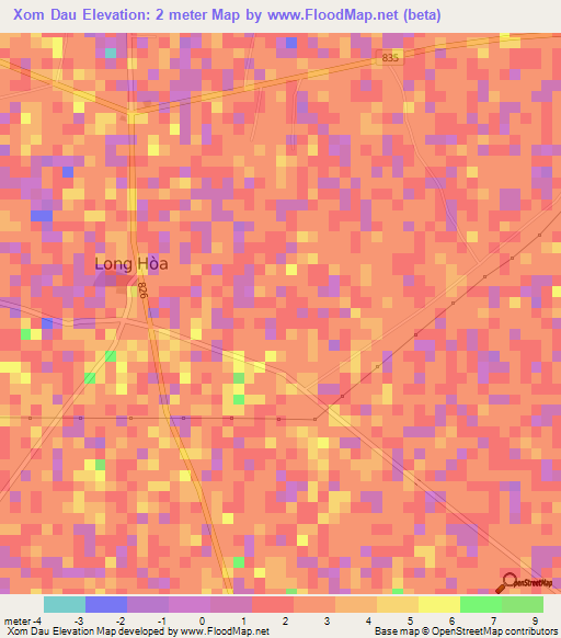 Xom Dau,Vietnam Elevation Map